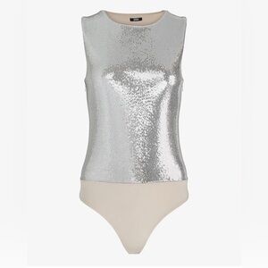 NWT Express Sexy Sequin Bodysuit in silver color